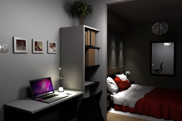 Sypialnia + miejsce do pracy - Jak urządzić pomieszczenie by współgrało ze sobą? sypialnia%20biuro%205